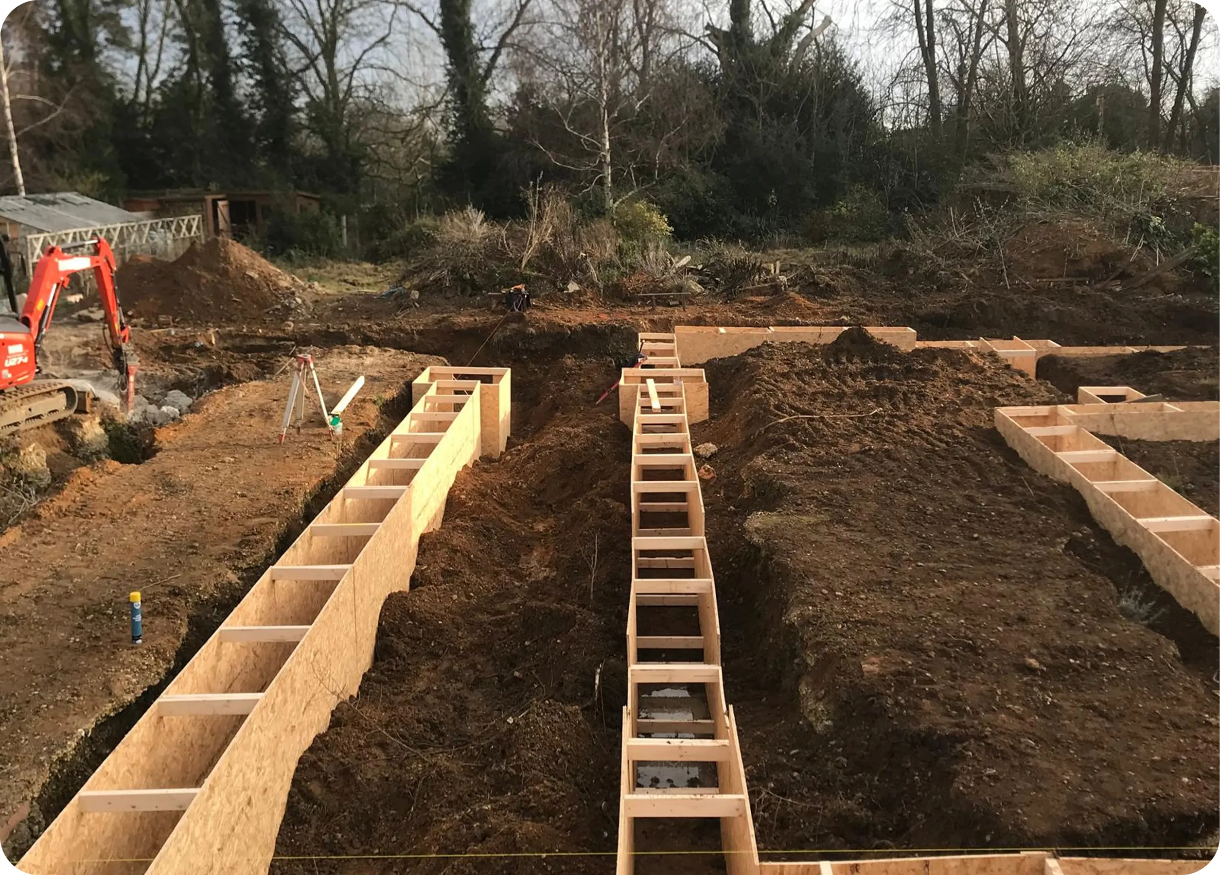 Timber formwork set out for foundation trenches