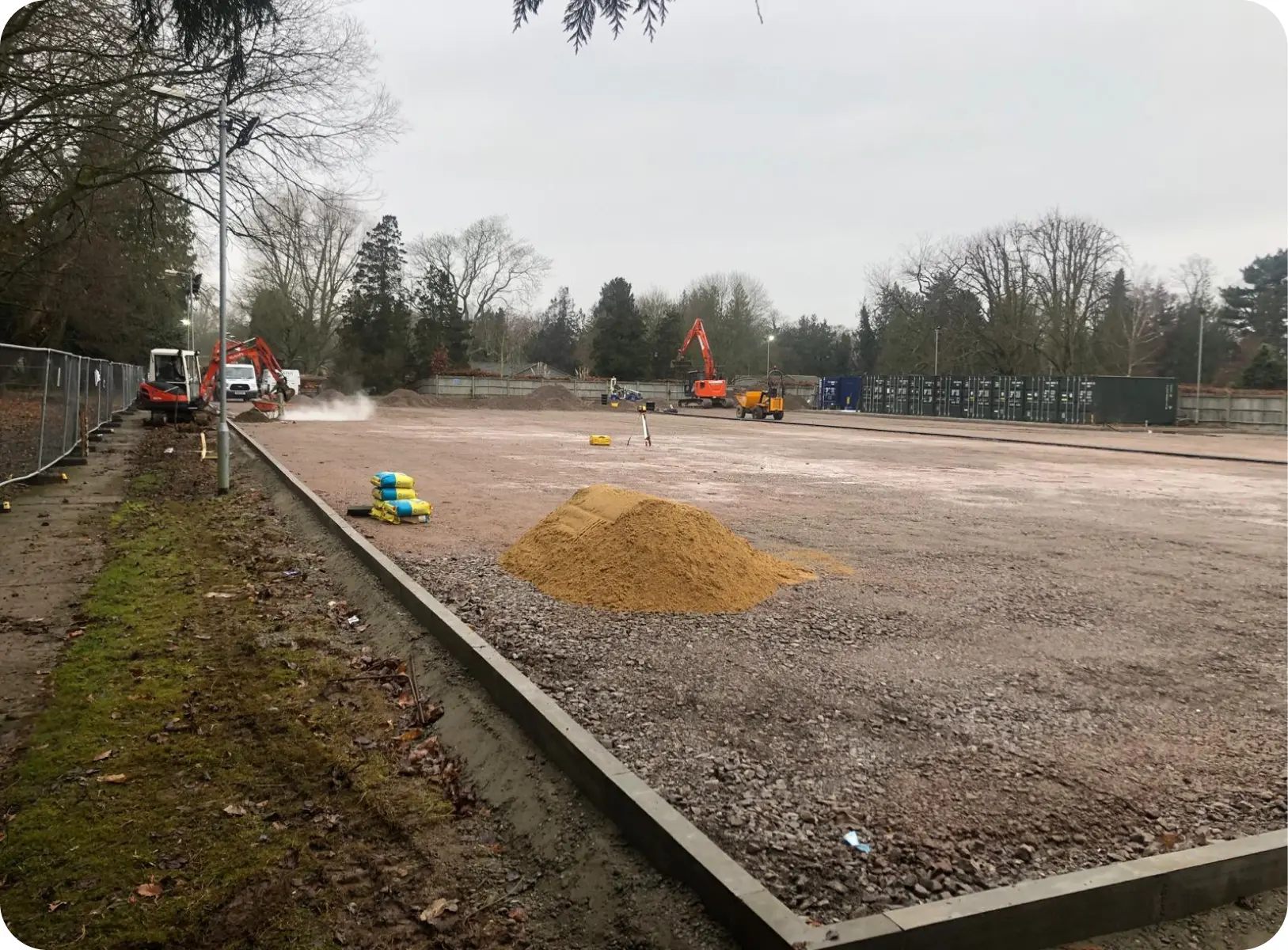 Newly formed kerb line along a large cleared site